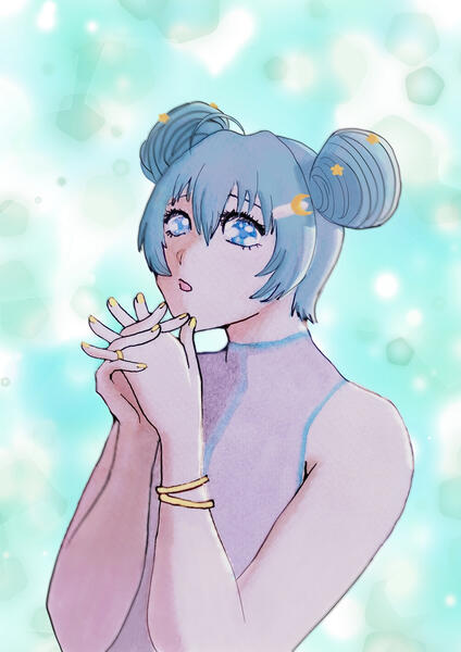 Hatsune Miku, watercolor on paper, finished digitally