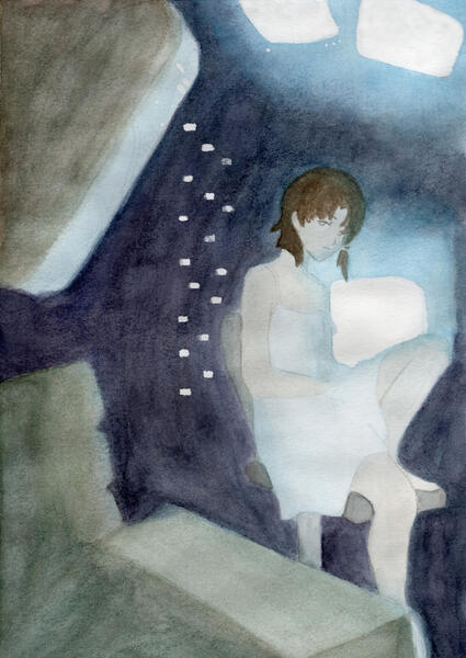 Serial Experiments Lain, watercolor on paper